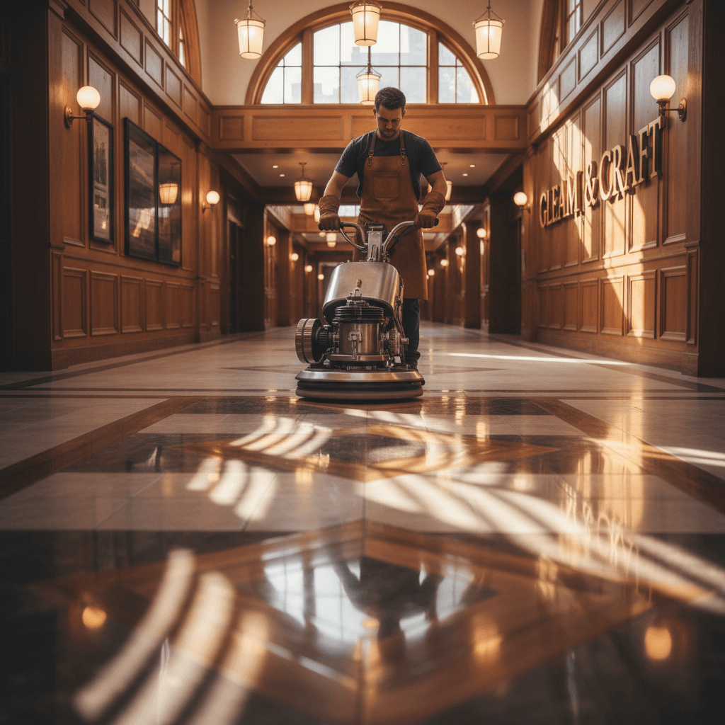 Professional floor polishing service bringing shine and protection to commercial flooring